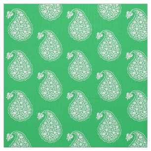 Tela Paisley de tejas persas - blanco sobre verde esmer
