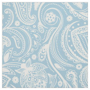 Tela Paisley floral blanca sobre fondo azul Personaliza