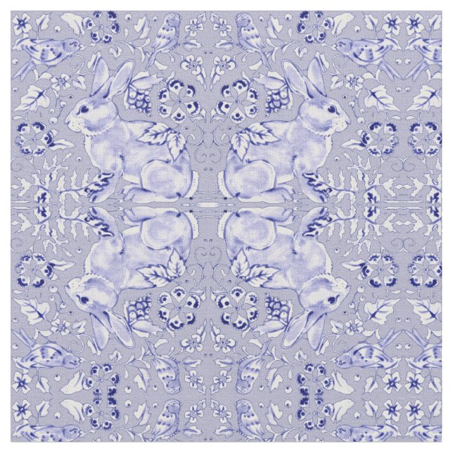 Tela Pájaro de conejo azul y blanco pastel para panecil (De cerca)