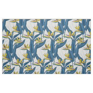 Tela Pájaro del paraíso flores en blanco