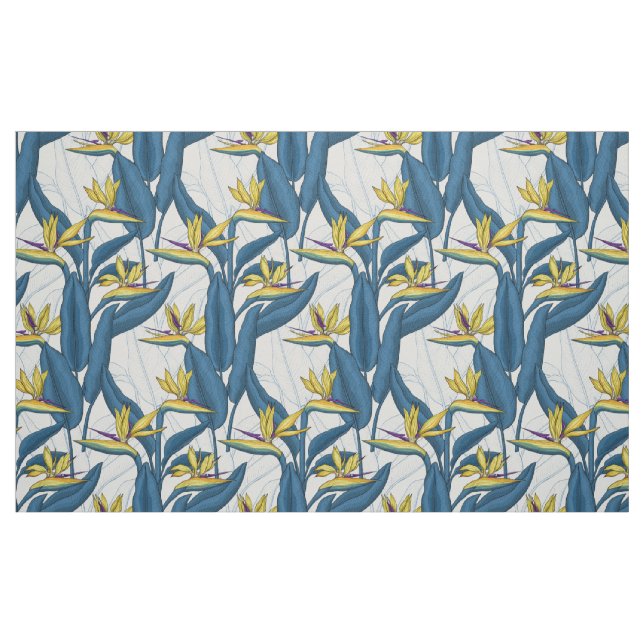 Tela Pájaro del paraíso flores en blanco ("Cuarto gordo" (fat quarter))