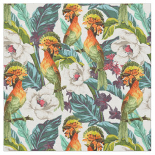Tela Pájaro y estampado de plores exótico