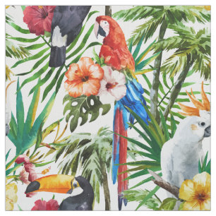 Tela Pájaros de la acuarela y modelo tropicales del