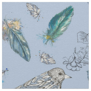 Tela Pájaros de plumas deja a la naturaleza azul