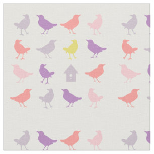 Tela Pájaros rosados y púrpura pastorales con hogar de 