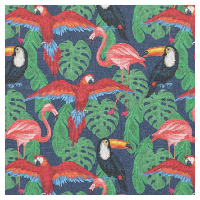 Tela Pájaros tropicales en colores brillantes (De cerca)