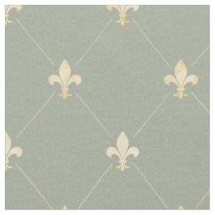 Tela Pale Gold Fleur-de-Lis (escala media) Sage Green