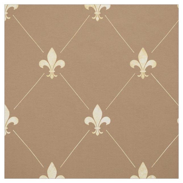 Tela Pale Gold Fleur-de-Lis (gran escala) Brown (Retal)