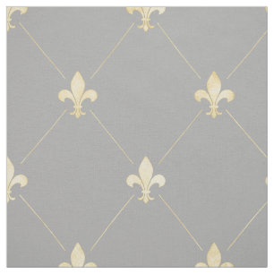 Tela Pale Gold Fleur-de-Lis (gran escala) Gris