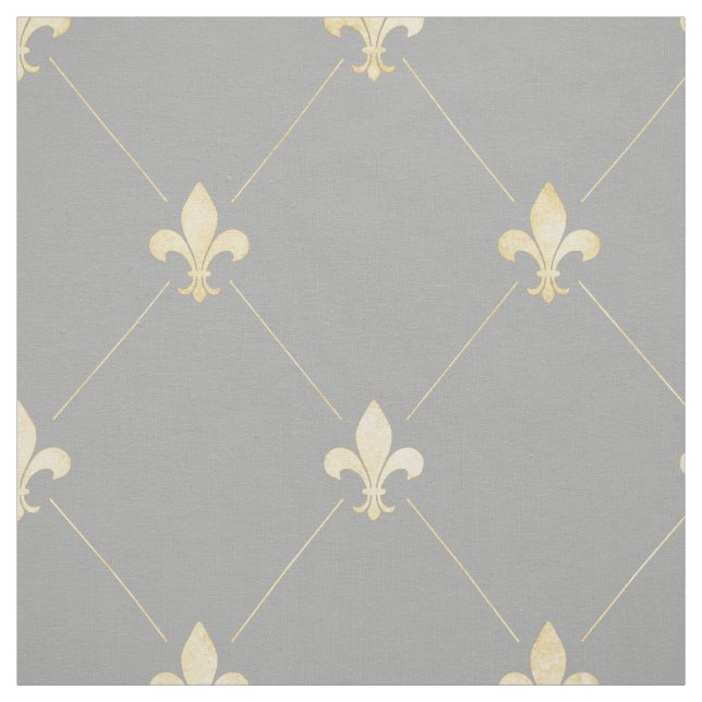 Tela Pale Gold Fleur-de-Lis (gran escala) Gris (Retal)