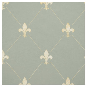 Tela Pale Gold Fleur-de-Lis (gran escala) Sage Green