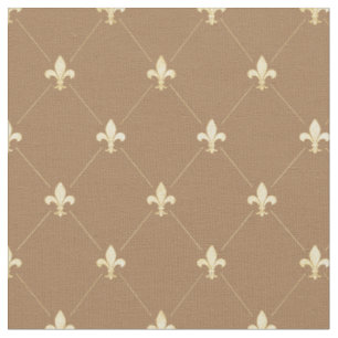 Tela Pale Gold Fleur-de-Lis (pequeña escala) Brown