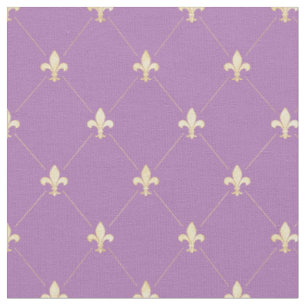 Tela Pale Gold Fleur-de-Lis (pequeña escala) Lilac