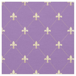 Tela Pale Gold Fleur-de-Lis (pequeña escala) Púrpura