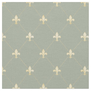Tela Pale Gold Fleur-de-Lis (pequeña escala) Sage Green