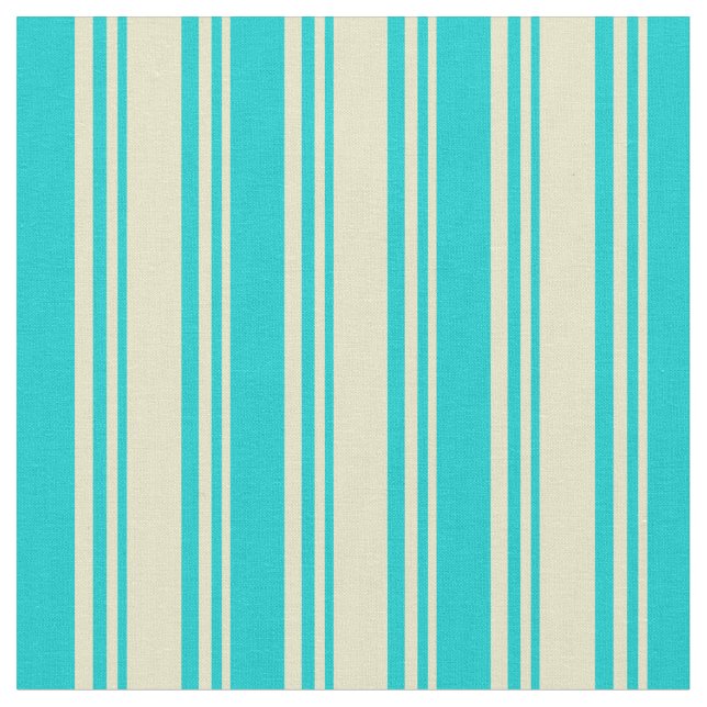 Tela Pale Goldenrod y Dark Turquoise Lined Pattern (De cerca)