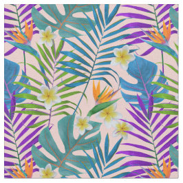 Tela Palm Trees Monstera Aves de Plumeria del Paraíso