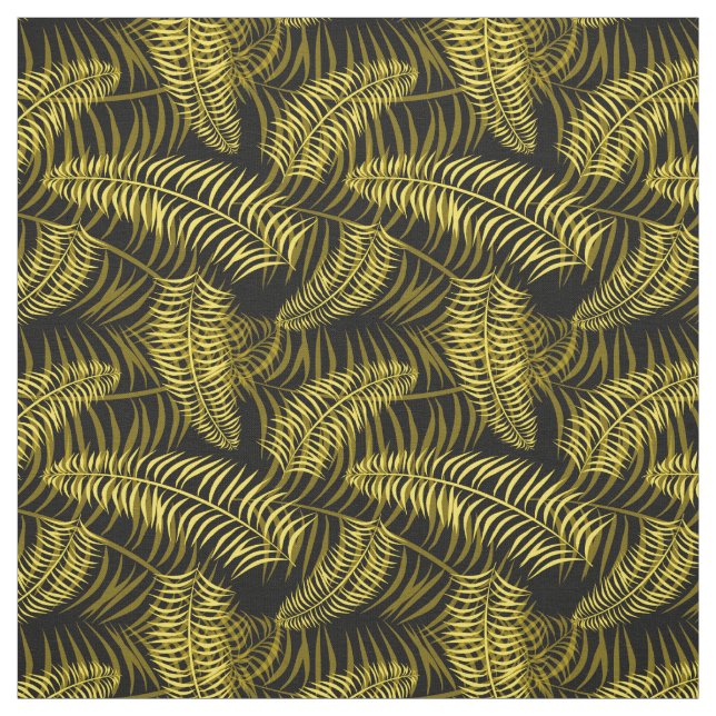 Tela Palm Tropical deja patrón negro y amarillo (Retal)