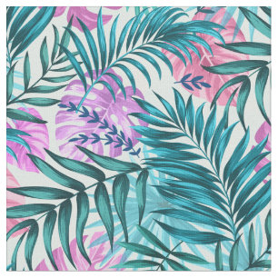 Tela Palm tropical rosa y Verde azulada y hojas de mons