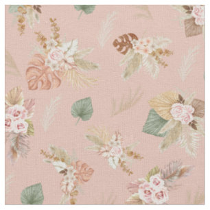 Tela Pampas hierbas y flores en el Rosa de té rosado