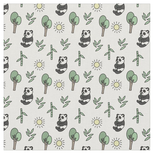 Tela Panda Bears & Bamboo Pattern (De cerca)