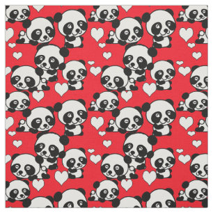 Tela Pandas y corazones tejidos de San Valentín