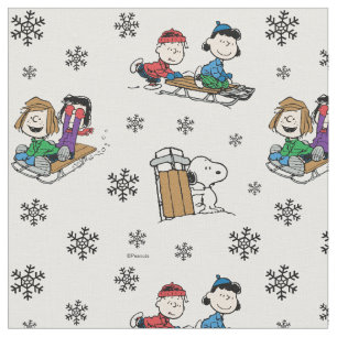 Tela Pandilla de Peanuts en trineo y copos de nieve