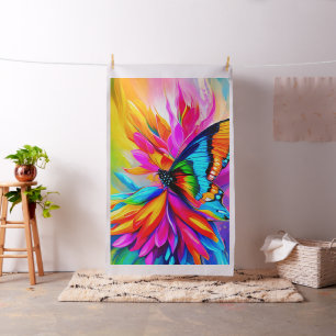 Tela Panel de fresa exótica de mariposa tropical