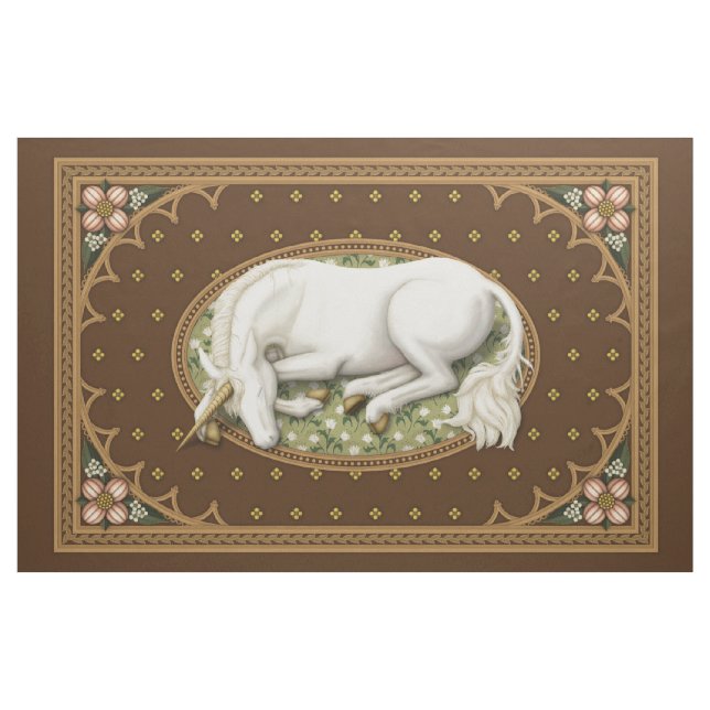 Tela Panel Medieval Marrón de Unicornio Dormido de 1 añ (Yarda)