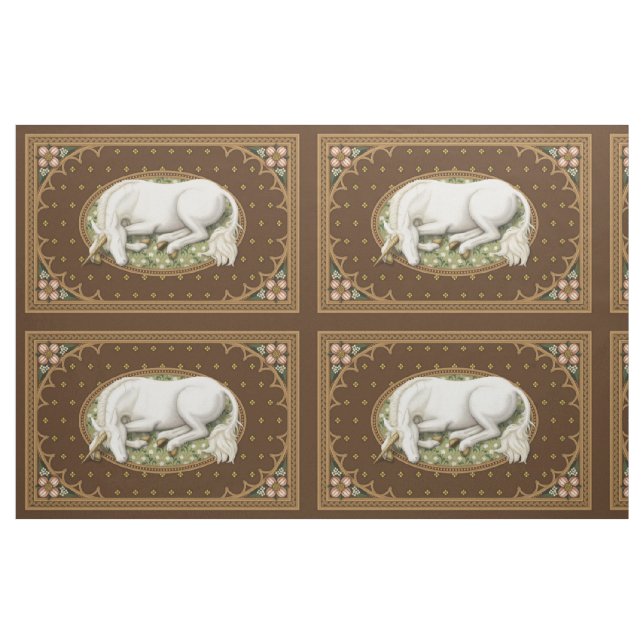 Tela Panel Medieval Marrón de Unicornio Durmiente de 1/ (Yarda)