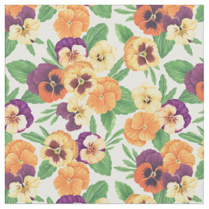 Tela Pansies en blanco roto