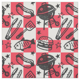 Tela Papa Elegante Asando a la Parrilla Cuadro - Rojo y