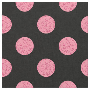 Tela Paquetes de polka rosados sobre fondo negro