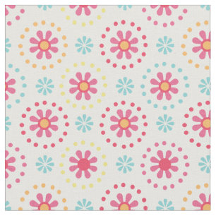 Tela Paquetes y flores de polka rosa y azul