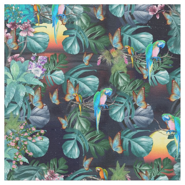 Tela Paraíso tropical de flores al atardecer (De cerca)