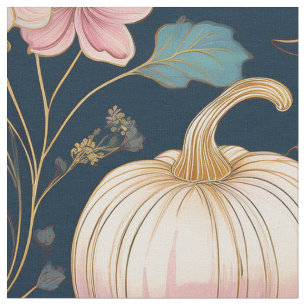 Tela Parche de calabaza pastel floral sobre azul oscuro