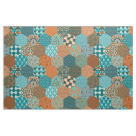 Tela Parchwork Hexagons Peacock y Copper
