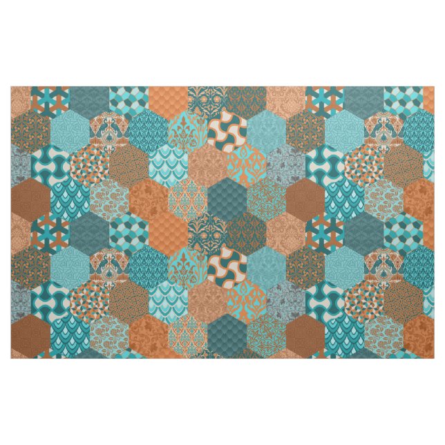Tela Parchwork Hexagons Peacock y Copper ("Cuarto gordo" (fat quarter))