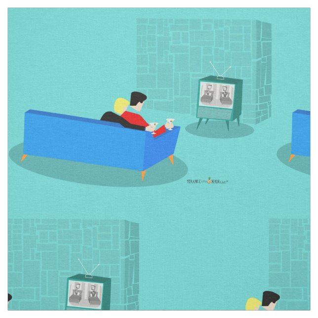 Tela Pareja gay retro viendo tejido de TV (Retal)