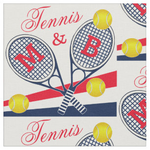Tela Parejas raquetas de tenis y bolas franjas monogram