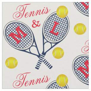 Tela Parejas raquetas de tenis y bolas Monograma