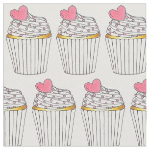 Tela Pastel de Cupcakes de Corazón Rosado Frosting Spri