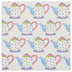 Tela Pastel Polka Dot Teapots Tea Fiesta Púrpura Rosa