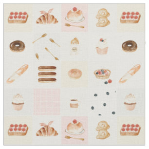 Tela Pastelería panadería tartas patchwork acuarela pas
