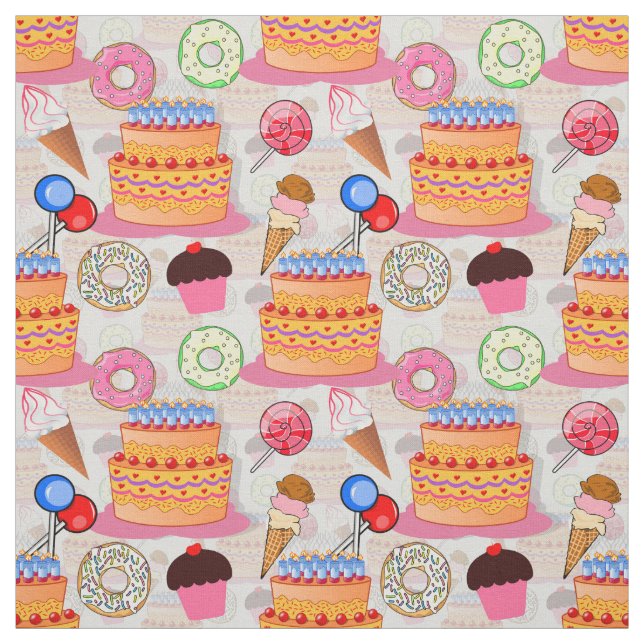 Tela Pasteles Pasteles Lollipop Donuts Textos de helado (Retal)