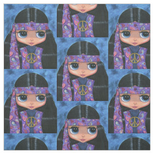 Tela Patada violeta paisley hippie con signo de paz de 