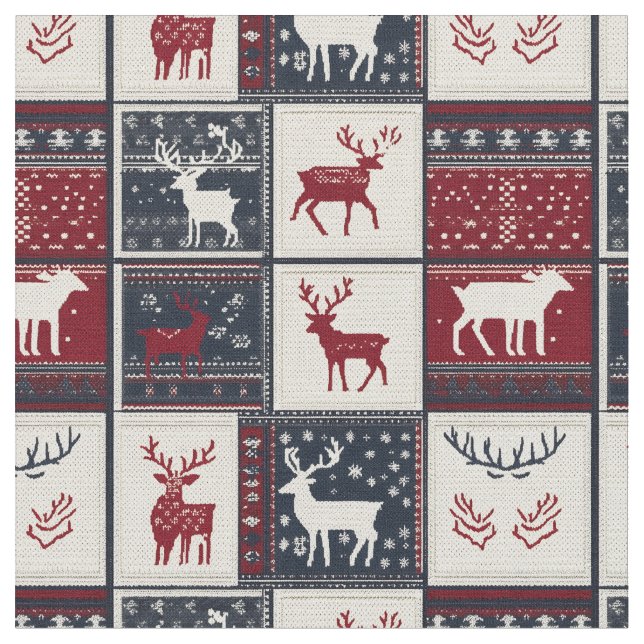 Tela Patchwork de Navidades nórdicos | Reno de punto (De cerca)