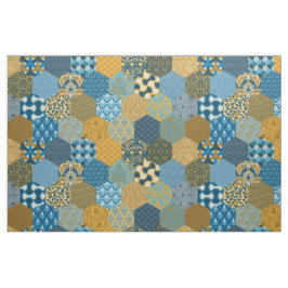 Tela Patchwork Hexagons Mustard y Navy