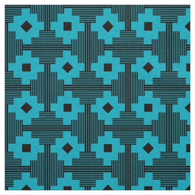 Tela Patrón 061214 - Negro con Aqua Blue 00b2ca (Retal)
