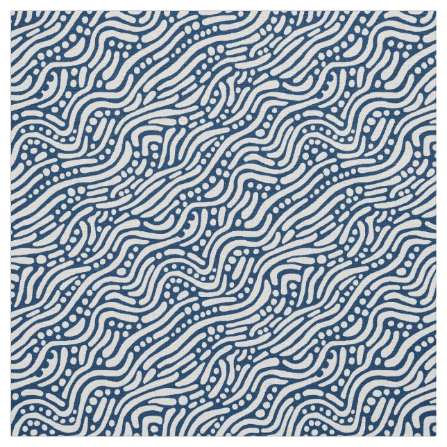 Tela Patrón abstracto 110523 - Blanco sobre azul shibor (Retal)